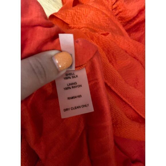 Calvin Klein Women's Red Ruffle Sleeve lined silk scoop neck tied waist Dress 2 - Picture 9 of 9